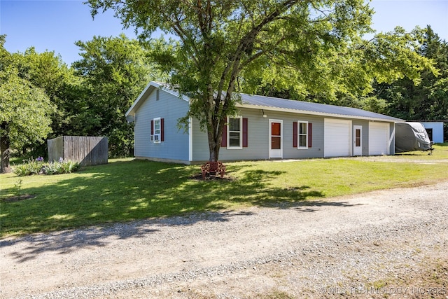 3127 Pleasant Hill Rd, Caddo, OK 74729 - ranch-style house with dirt driveway, a garage, and metal roof