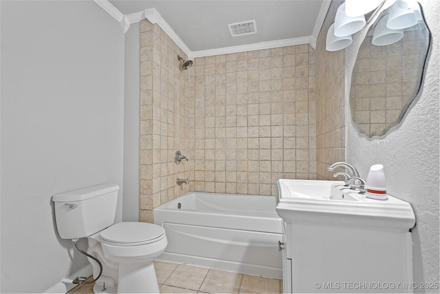 328 I St SW, Ardmore, OK 73401 - bathroom with ornamental molding, vanity, tile patterned flooring, and washtub / shower combination