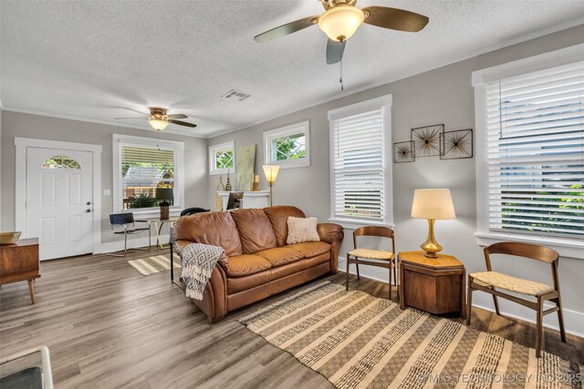 149 N Columbia Pl, Tulsa, OK 74110 - living area featuring a ceiling fan, a textured ceiling, and light wood-type flooring