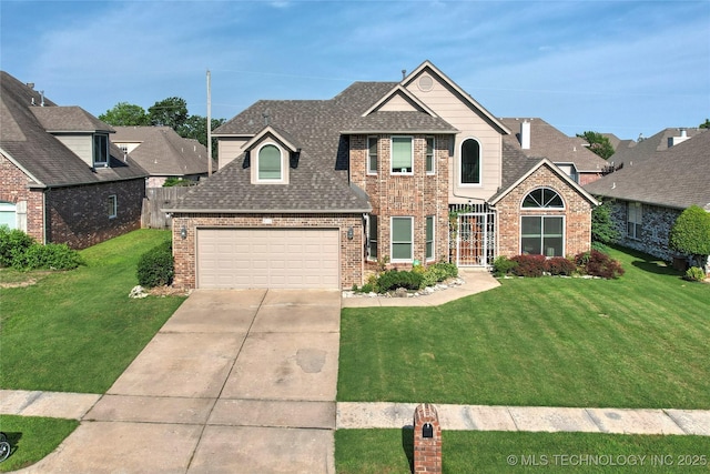 812 N Butternut Ave, Broken Arrow, OK 74012 - traditional-style home with brick siding, driveway, a front lawn, roof with shingles, and an attached garage