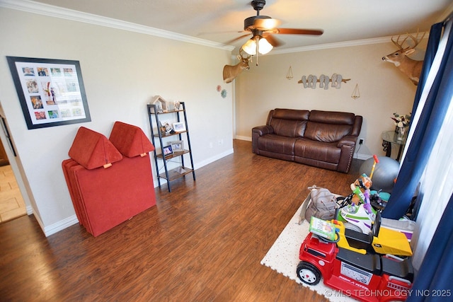 21887 Coffee Hollow Rd, Tahlequah, OK 74464 - living area with a ceiling fan, ornamental molding, and wood finished floors