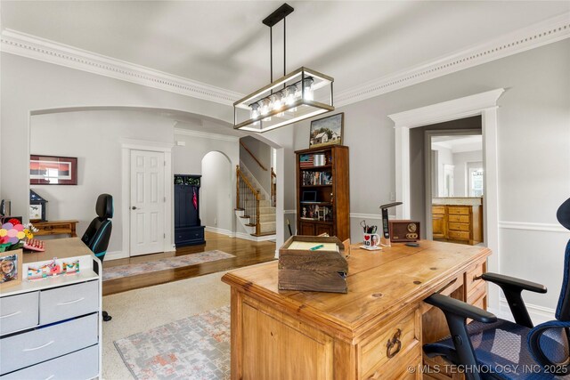 8811 E 110th St S, Bixby, OK 74133 - office area with arched walkways and crown molding