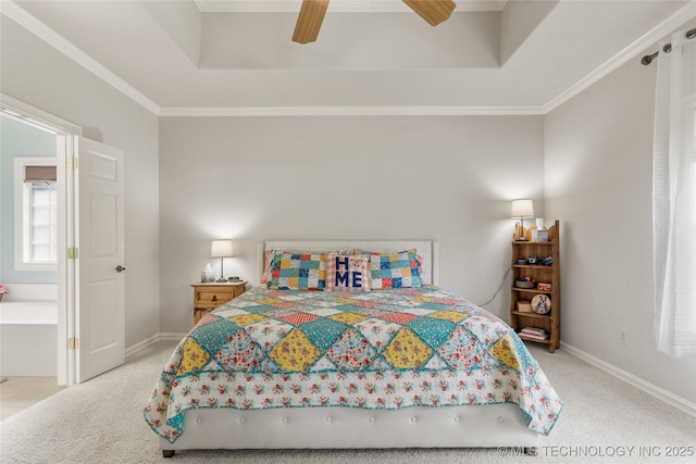 8811 E 110th St S, Bixby, OK 74133 - carpeted bedroom featuring ornamental molding and a ceiling fan