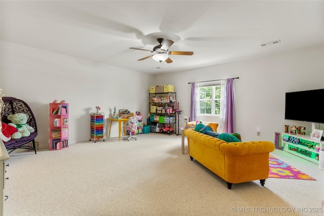 8811 E 110th St S, Bixby, OK 74133 - playroom featuring a ceiling fan and carpet