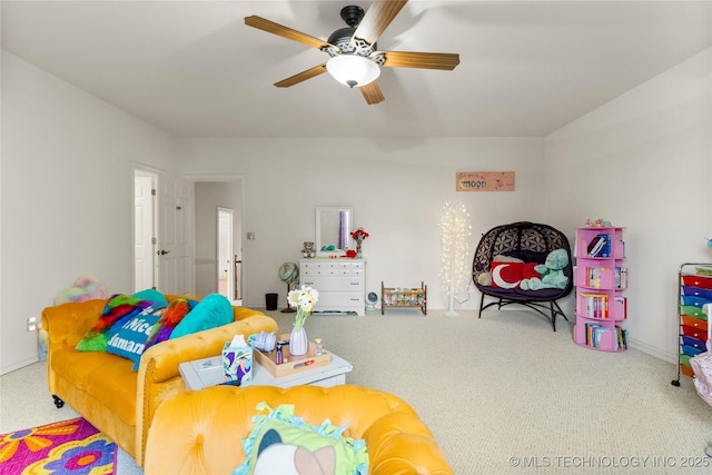 8811 E 110th St S, Bixby, OK 74133 - carpeted living area featuring ceiling fan