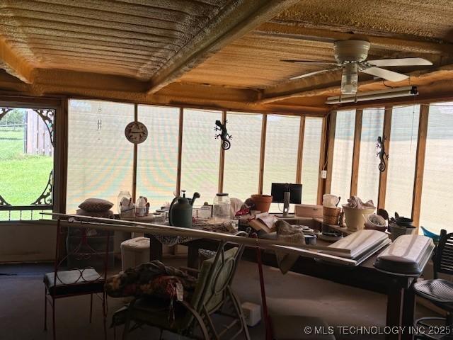 902 NE Rushwood Dr, Stigler, OK 74462 - sunroom with beamed ceiling
