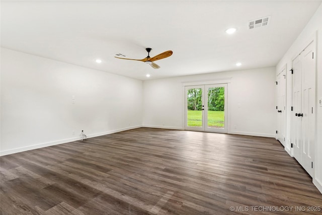 10062 E Northshire St, Claremore, OK 74017 - unfurnished room with ceiling fan, recessed lighting, dark wood finished floors, and french doors