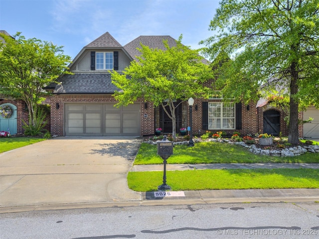 9025 N 100th E Ave, Owasso, OK 74055 - traditional home featuring driveway, a front yard, brick siding, and roof with shingles