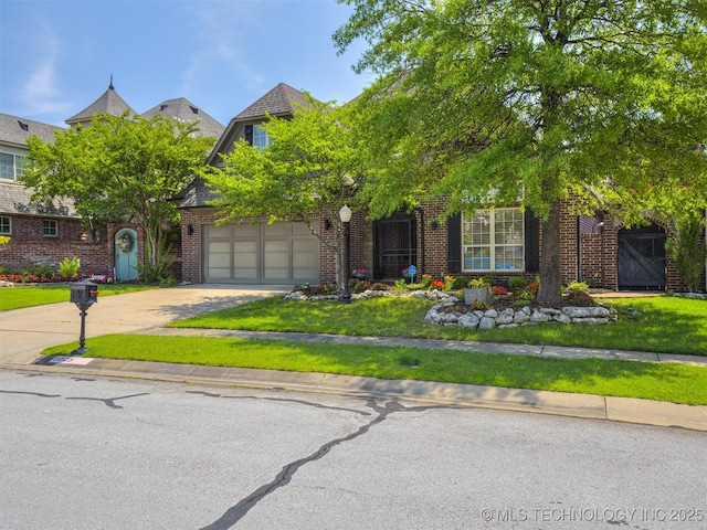9025 N 100th E Ave, Owasso, OK 74055 - view of front of house featuring concrete driveway, brick siding, and a front lawn