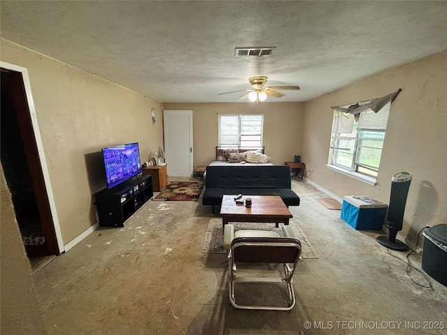 1503 Hillcrest, Durant, OK 74701 - bedroom with a textured ceiling and a ceiling fan