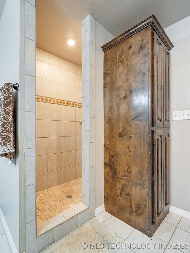 23997 County Road 1475th Loop, Ada, OK 74820 - bathroom with a stall shower, tile patterned floors, and recessed lighting