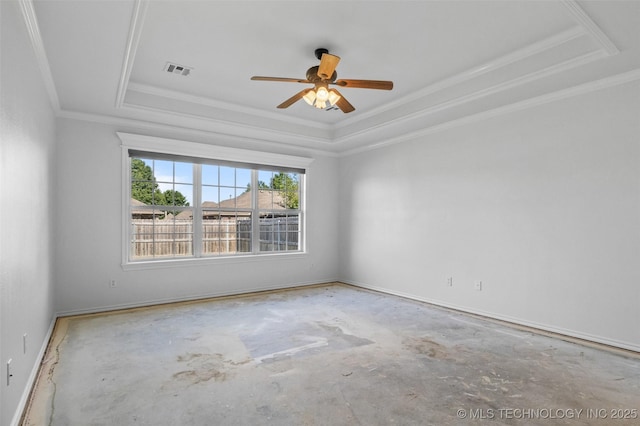 13124 N 133rd E Ave, Collinsville, OK 74021 - unfurnished room featuring a raised ceiling, crown molding, unfinished concrete floors, and ceiling fan