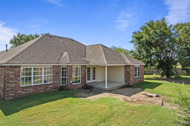 13124 N 133rd E Ave, Collinsville, OK 74021 - rear view of house with a patio area, brick siding, french doors, and roof with shingles