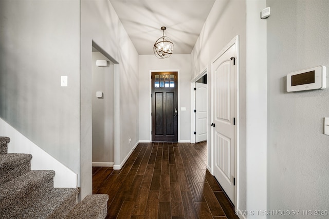 30109 Gale Ave, Inola, OK 74036 - foyer entrance with dark wood-style flooring, a chandelier, and stairs