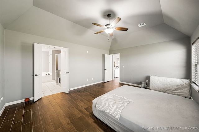 30109 Gale Ave, Inola, OK 74036 - bedroom with wood finished floors, vaulted ceiling, ceiling fan, and ensuite bath