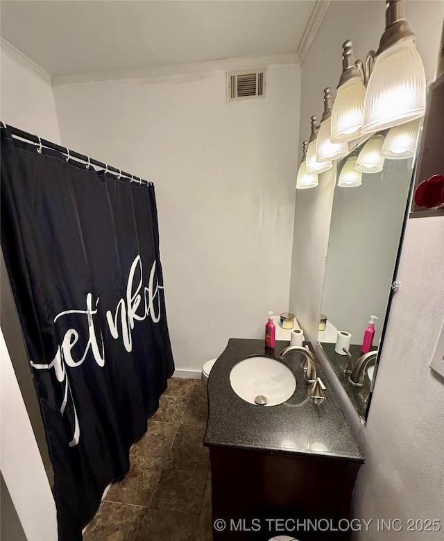 416 E 7th St, Dewey, OK 74029 - full bathroom with ornamental molding, vanity, and curtained shower