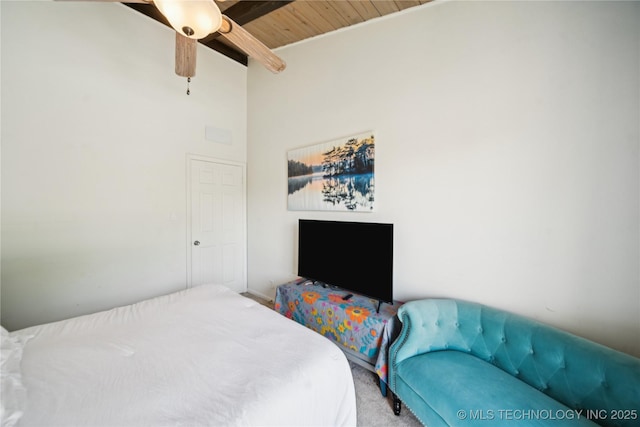 2536 E 57th St, Tulsa, OK 74105 - carpeted bedroom with wooden ceiling and ceiling fan