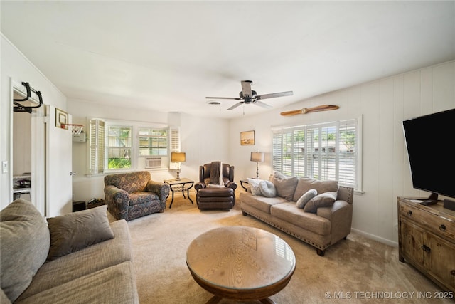 2536 E 57th St, Tulsa, OK 74105 - living area with plenty of natural light, carpet flooring, a ceiling fan, and cooling unit