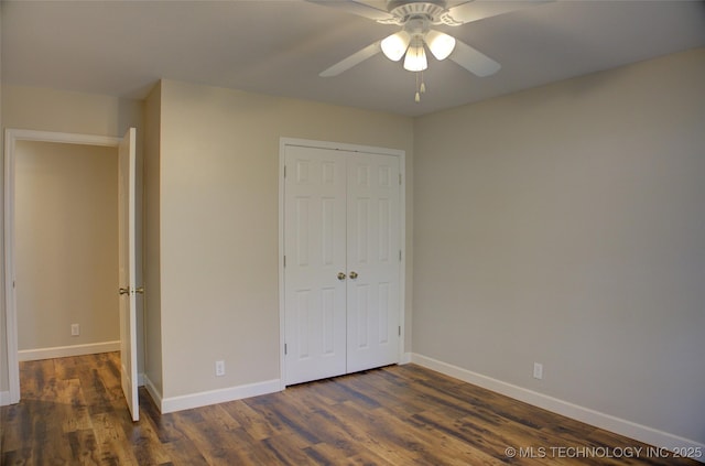 5512 S Columbia Ct, Tulsa, OK 74105 - unfurnished bedroom featuring a closet, dark wood-style floors, and a ceiling fan