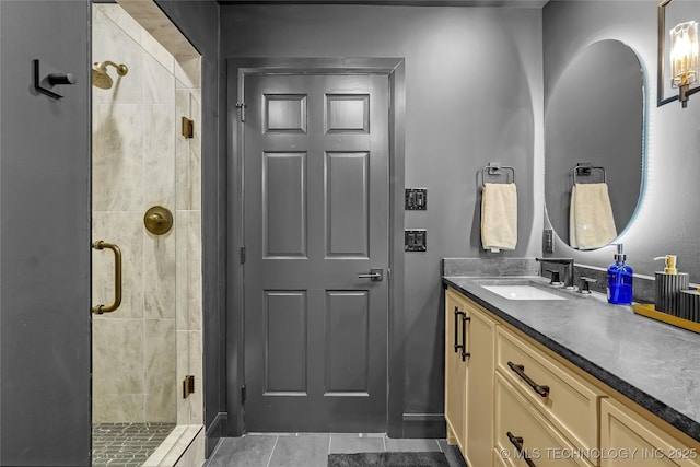 2227 E 26th Pl, Tulsa, OK 74114 - full bathroom featuring vanity, a shower stall, and tile patterned floors