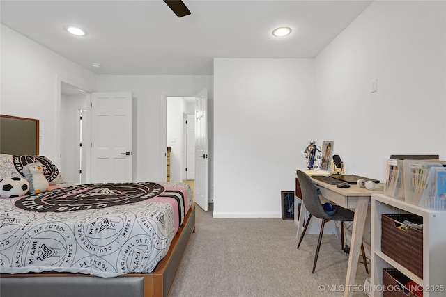 2227 E 26th Pl, Tulsa, OK 74114 - bedroom featuring carpet flooring, a desk, recessed lighting, and a ceiling fan