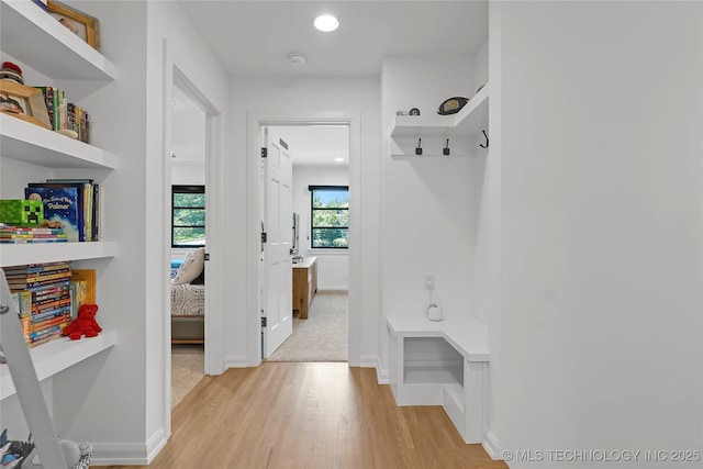 2227 E 26th Pl, Tulsa, OK 74114 - mudroom featuring light wood-style floors and recessed lighting