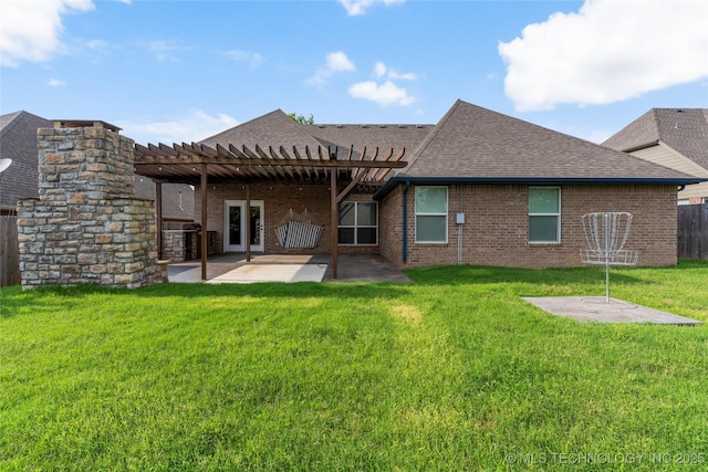 1908 E 133rd Ct, Bixby, OK 74008 - rear view of house featuring roof with shingles, a pergola, a patio, and brick siding
