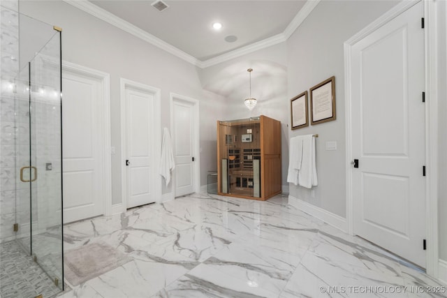 3207 E 44th St, Tulsa, OK 74105 - hallway with crown molding and marble finish flooring