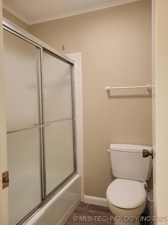 1296 Robin Hood Rd, Eufaula, OK 74432 - bathroom featuring ornamental molding and combined bath / shower with glass door