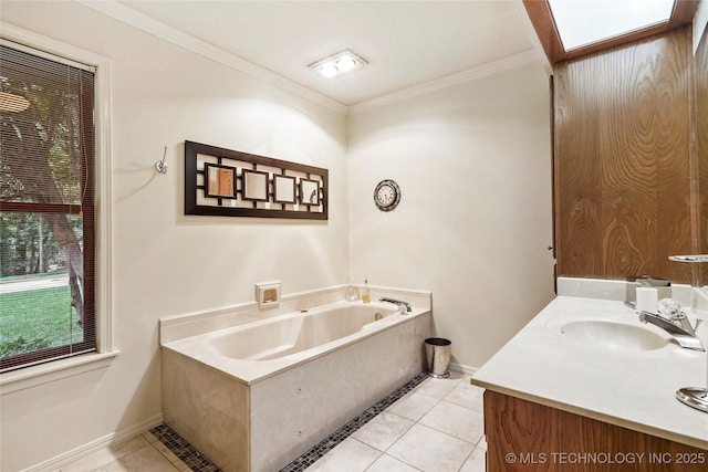 8609 S Joplin Ave, Tulsa, OK 74137 - full bathroom featuring tile patterned flooring, a garden tub, vanity, and ornamental molding