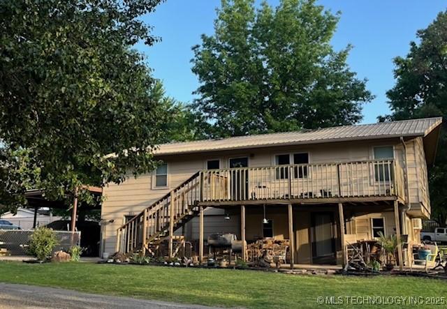 251 Greer Rd, Longtown, OK 74432 - back of house featuring a deck, a yard, and stairway