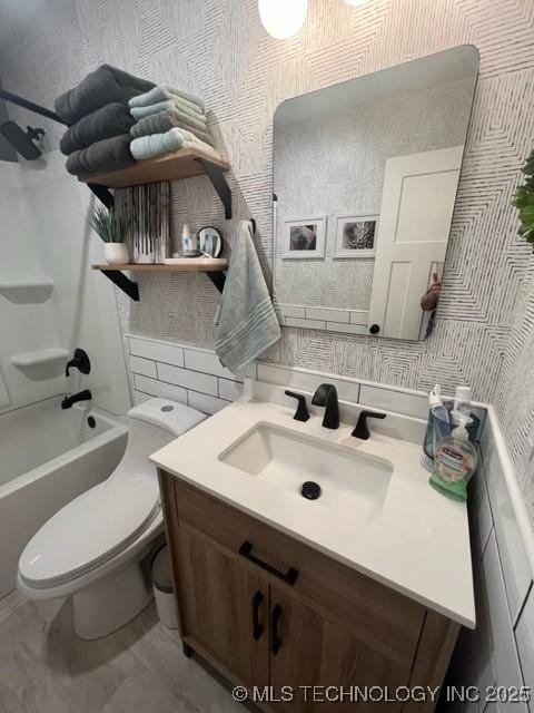 251 Greer Rd, Longtown, OK 74432 - full bath featuring vanity, shower / bathtub combination, and wallpapered walls