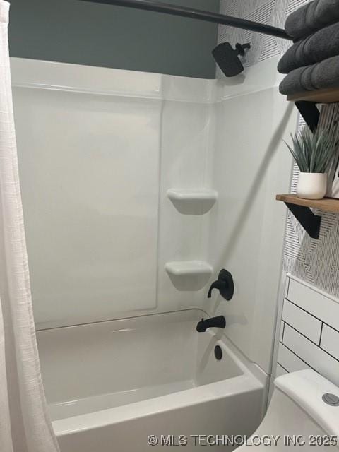 251 Greer Rd, Longtown, OK 74432 - bathroom featuring shower / tub combo with curtain and toilet