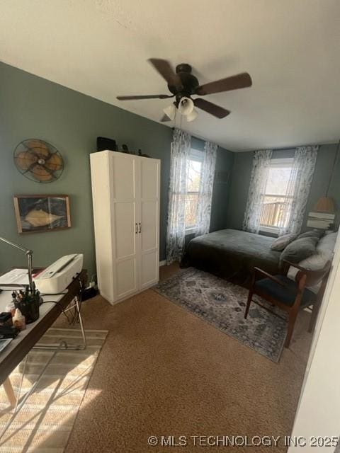 251 Greer Rd, Longtown, OK 74432 - bedroom with carpet floors and a ceiling fan
