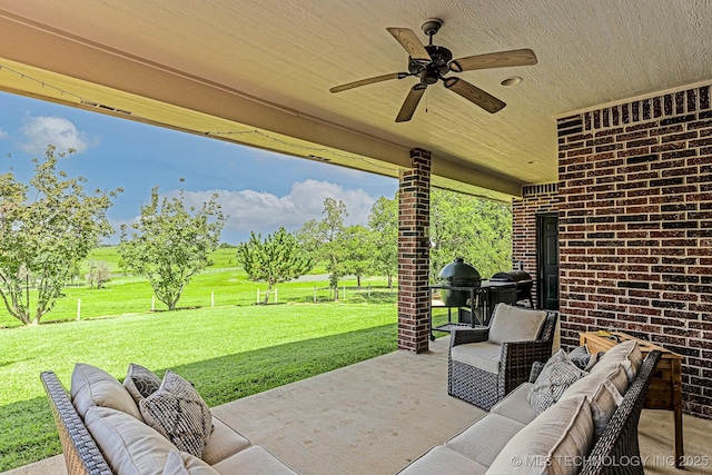 330 Loma Vista Ln, Skiatook, OK 74070 - view of patio / terrace featuring outdoor lounge area, ceiling fan, and a grill