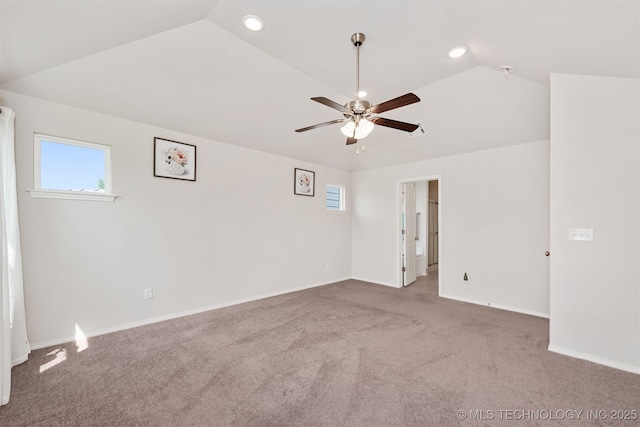 1813 E Van Buren Pl, Broken Arrow, OK 74011 - unfurnished room with carpet floors, ceiling fan, vaulted ceiling, and recessed lighting