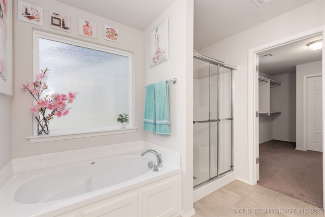 1813 E Van Buren Pl, Broken Arrow, OK 74011 - full bathroom with a shower stall, a bath, and tile patterned floors