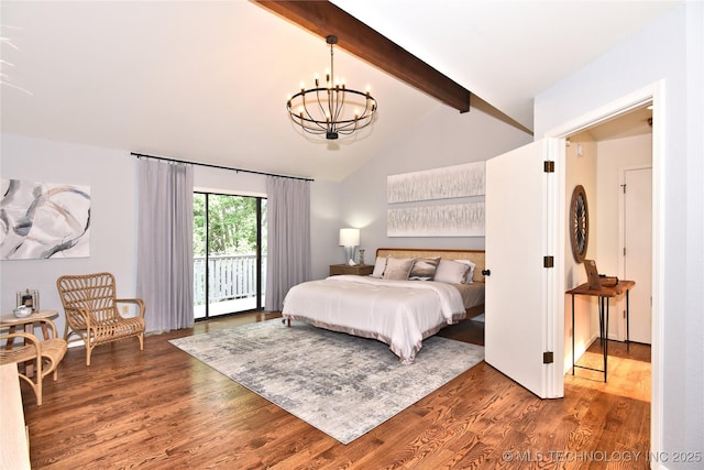 8504 S Winston Ave, Tulsa, OK 74137 - bedroom with access to exterior, a chandelier, and wood finished floors