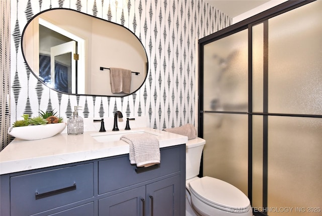 8504 S Winston Ave, Tulsa, OK 74137 - bathroom featuring vanity, a shower stall, and decorative backsplash
