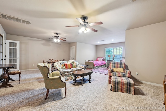 4733 S 167th E Pl, Tulsa, OK 74134 - carpeted living area featuring a ceiling fan and french doors