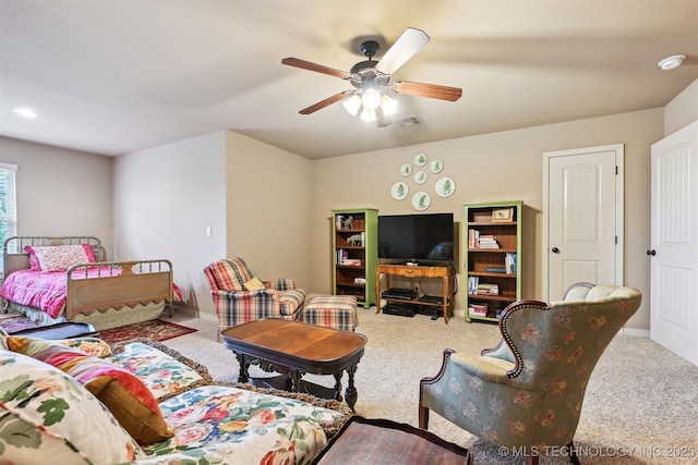 4733 S 167th E Pl, Tulsa, OK 74134 - carpeted living room with a ceiling fan and baseboards