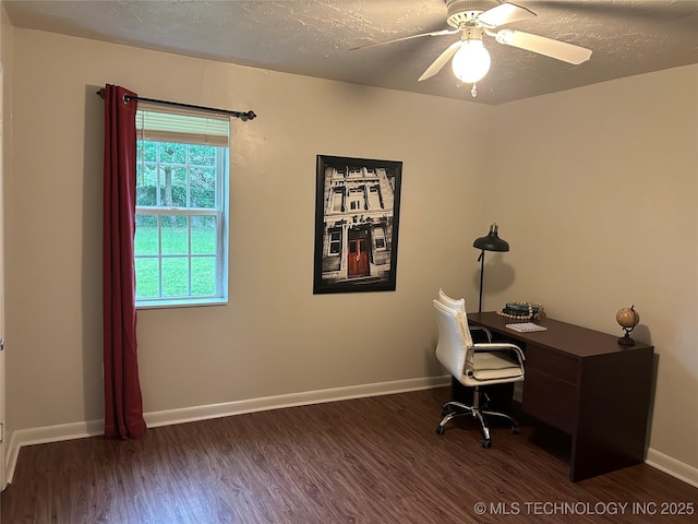 119 E Quesenbury, Sallisaw, OK 74955 - office featuring wood finished floors, ceiling fan, and a textured ceiling