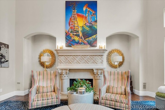 20565 E Clear Brook Rd, Owasso, OK 74055 - sitting room featuring wood finished floors and a fireplace