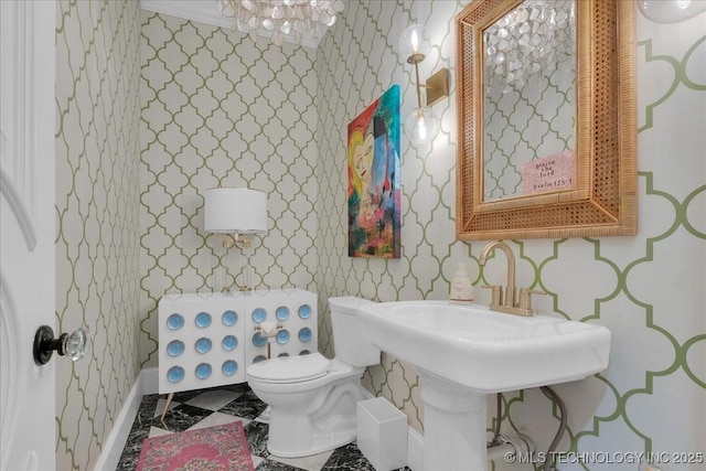 20565 E Clear Brook Rd, Owasso, OK 74055 - bathroom with wallpapered walls and toilet