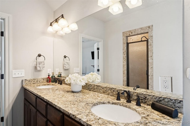 14400 E Willow Way, Claremore, OK 74019 - bathroom featuring double vanity and a stall shower