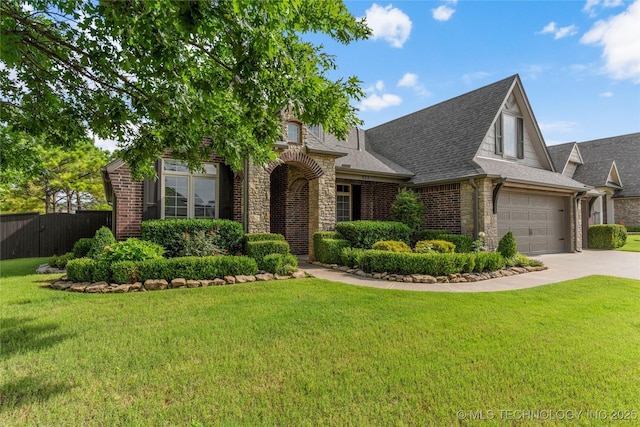 425 W 128th St S, Jenks, OK 74037 - view of front of property featuring stone siding, concrete driveway, a shingled roof, and brick siding