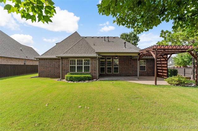425 W 128th St S, Jenks, OK 74037 - back of property with a pergola, a patio, brick siding, and a shingled roof