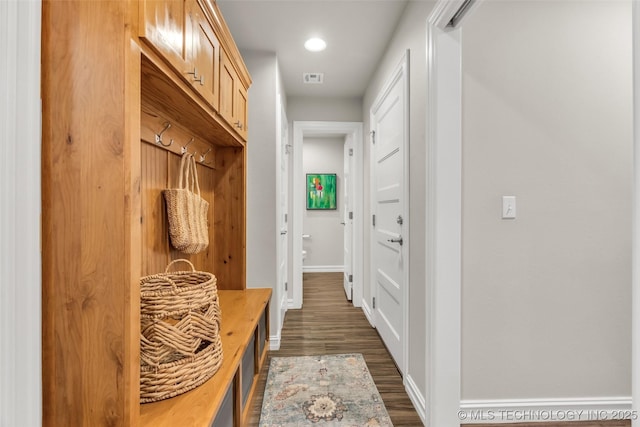 7380 Royalwood Way, Tulsa, OK 74131 - hallway featuring dark wood-type flooring and recessed lighting