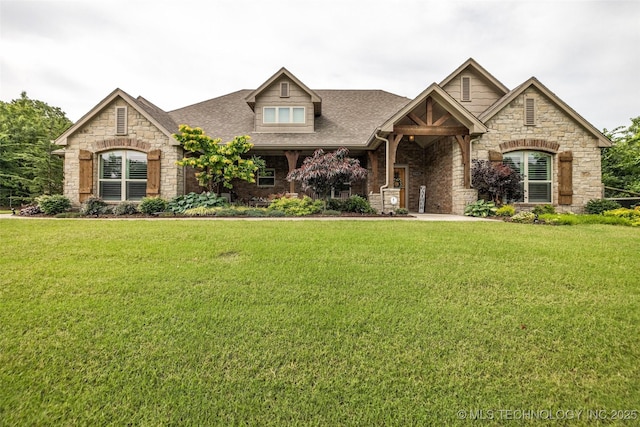 7380 Royalwood Way, Tulsa, OK 74131 - view of front facade featuring stone siding, a front lawn, and roof with shingles