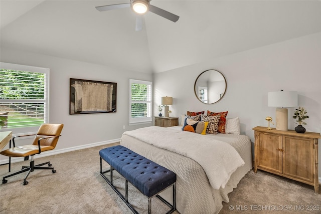 7380 Royalwood Way, Tulsa, OK 74131 - bedroom featuring light carpet, a ceiling fan, and high vaulted ceiling